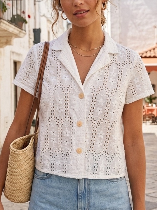 Madewell Tops - Madewell White Eyelet Button-Up Short Sleeve Blouse